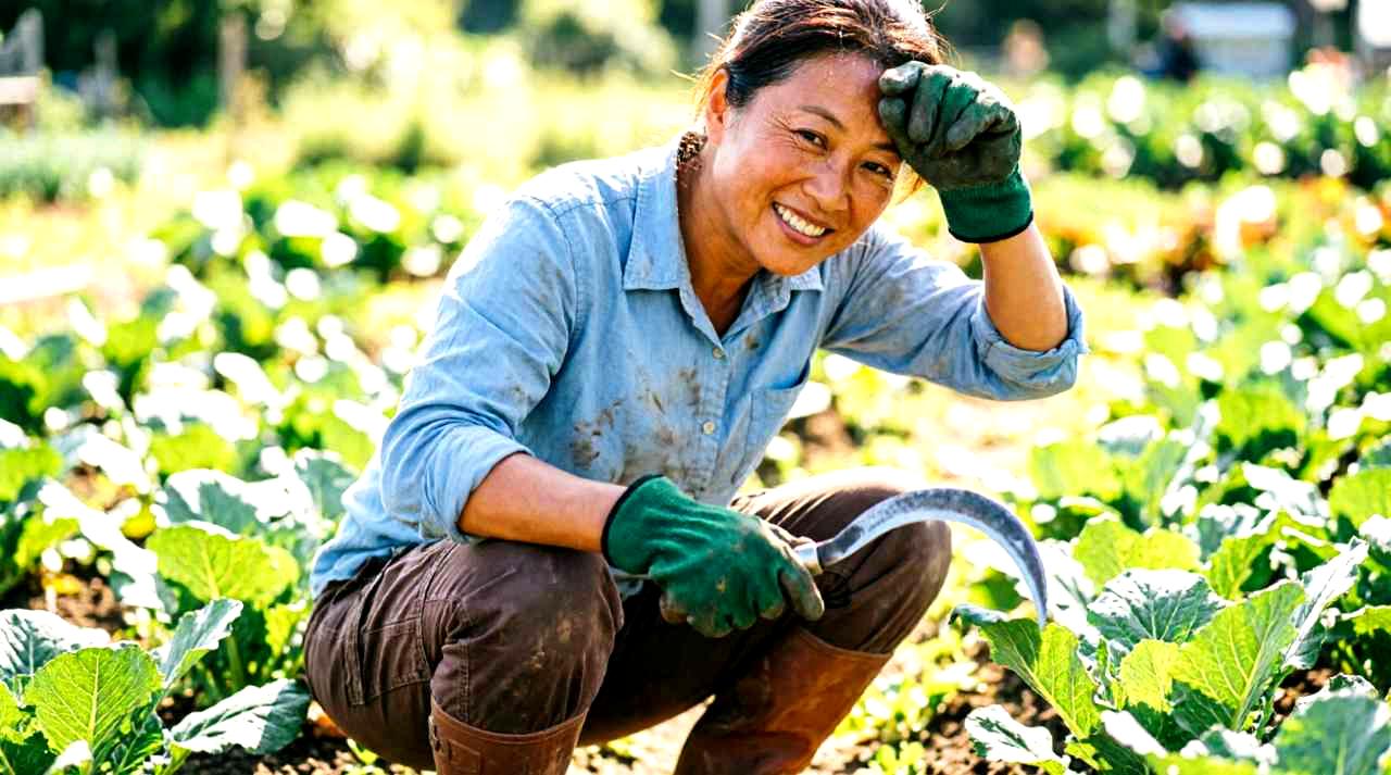 毎週ネットの破損や支柱のぐらつきを確認する菜園主