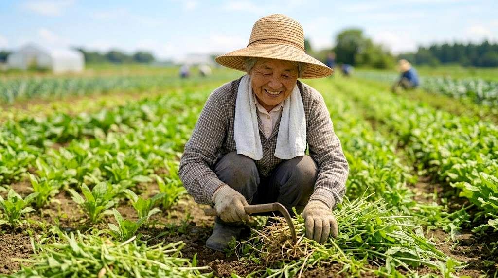 ツユクサの根と茎の特徴を観察している様子