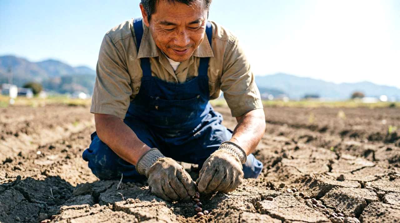 植え付け前に土を耕し改良材をなじませる作業の様子