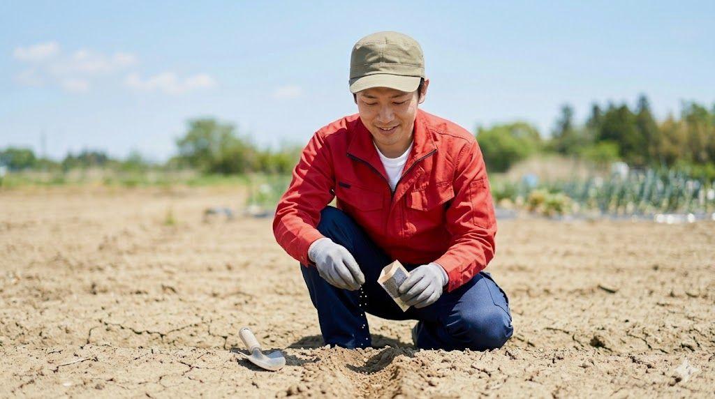 健康な野菜の苗を慎重に植え付ける作業