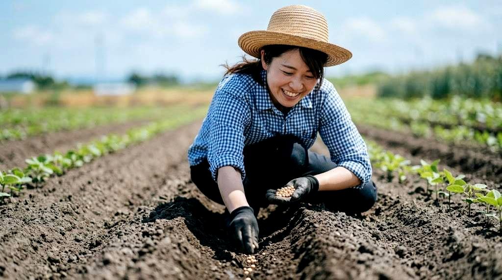排水性を改善した家庭菜園の畑で健全に育つジャガイモ全体の様子