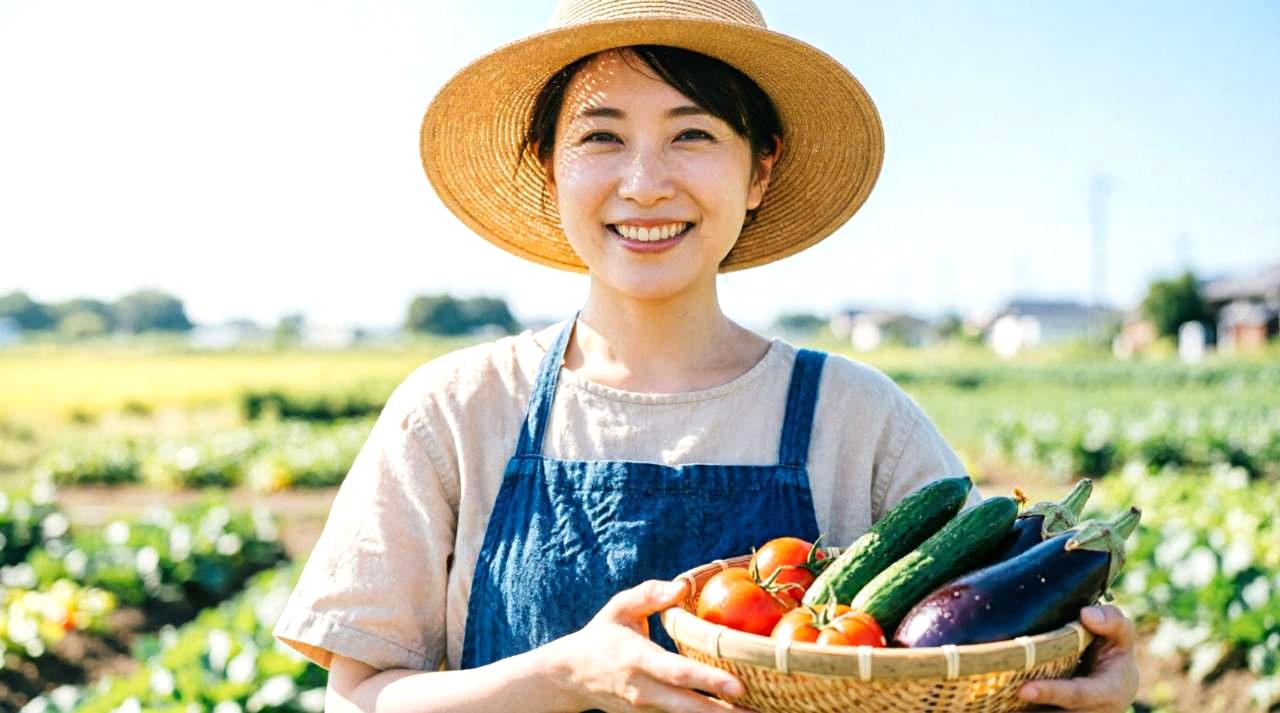たくさん実った赤いイチゴを収穫する家庭菜園の様子