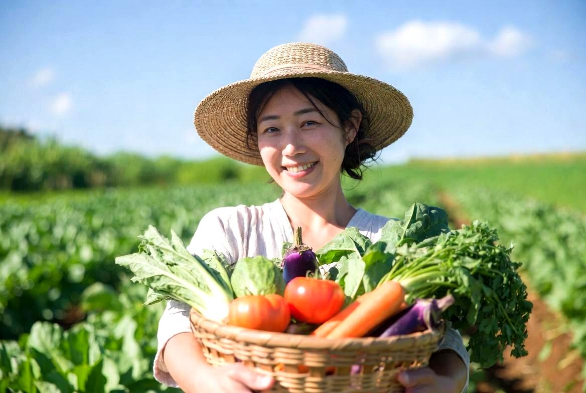 名古屋で収穫した美味しい日本カボチャを抱える笑顔の風景