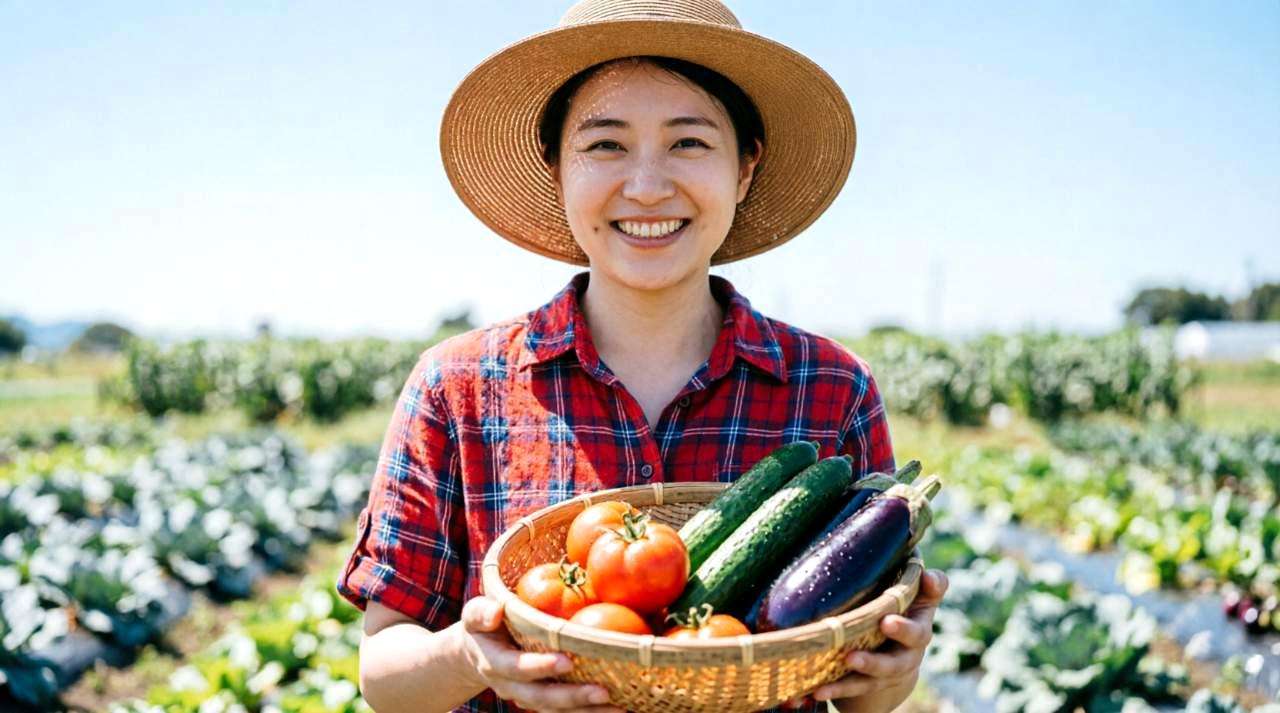 土から赤く丸いラディッシュを引き抜いて収穫する様子