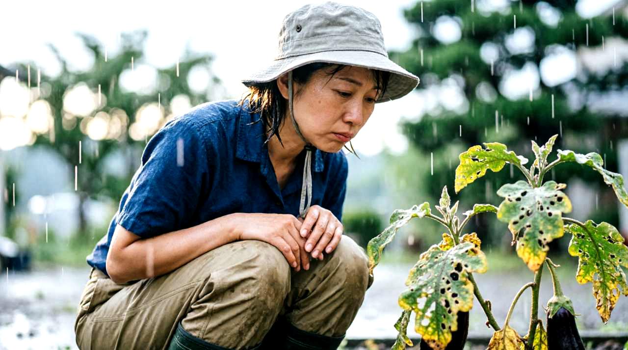 愛知県の6月の菜園で葉食い害虫が発生しやすい環境を説明するイメージ