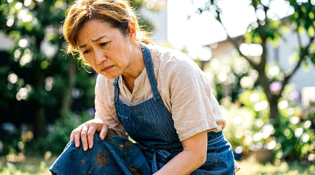 ナスの葉を確認して害虫対策を行う様子