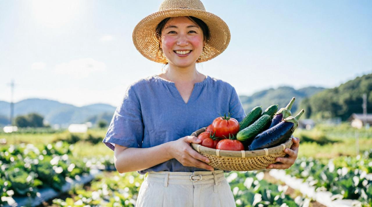 長崎の夏の日差しの中で収穫されたヘチマの実