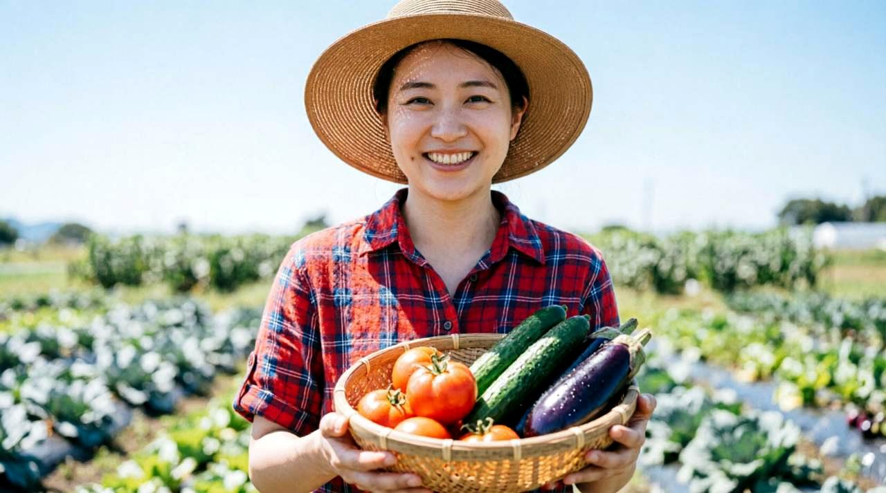 ふっくらと膨らんだ緑色の枝豆さやを手に取った収穫シーン