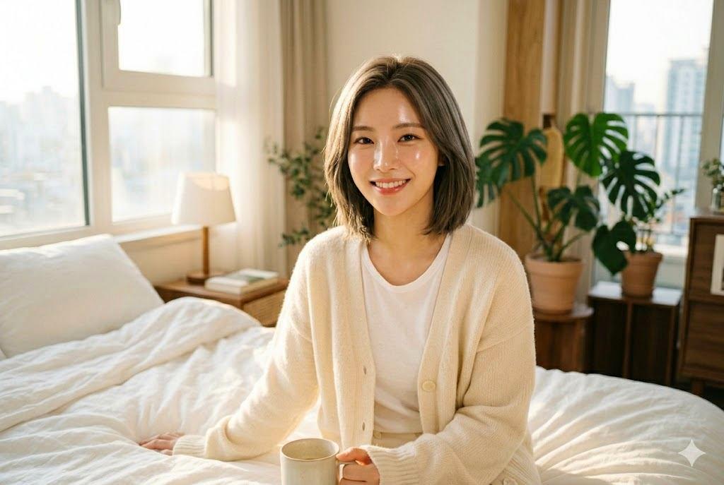 完成した丈夫で白いヘチマたわしを手にした満足げな人の両手