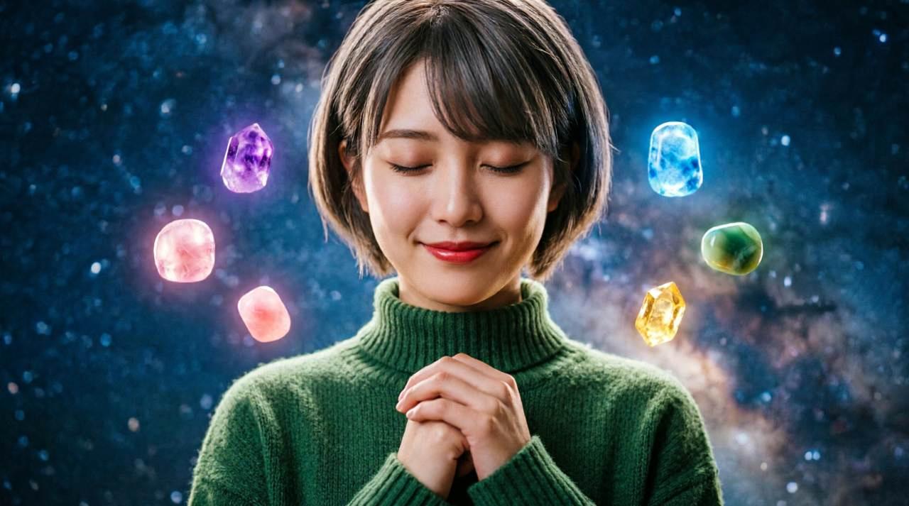 無農薬で春菊の害虫対策を行うため葉の状態を点検する様子