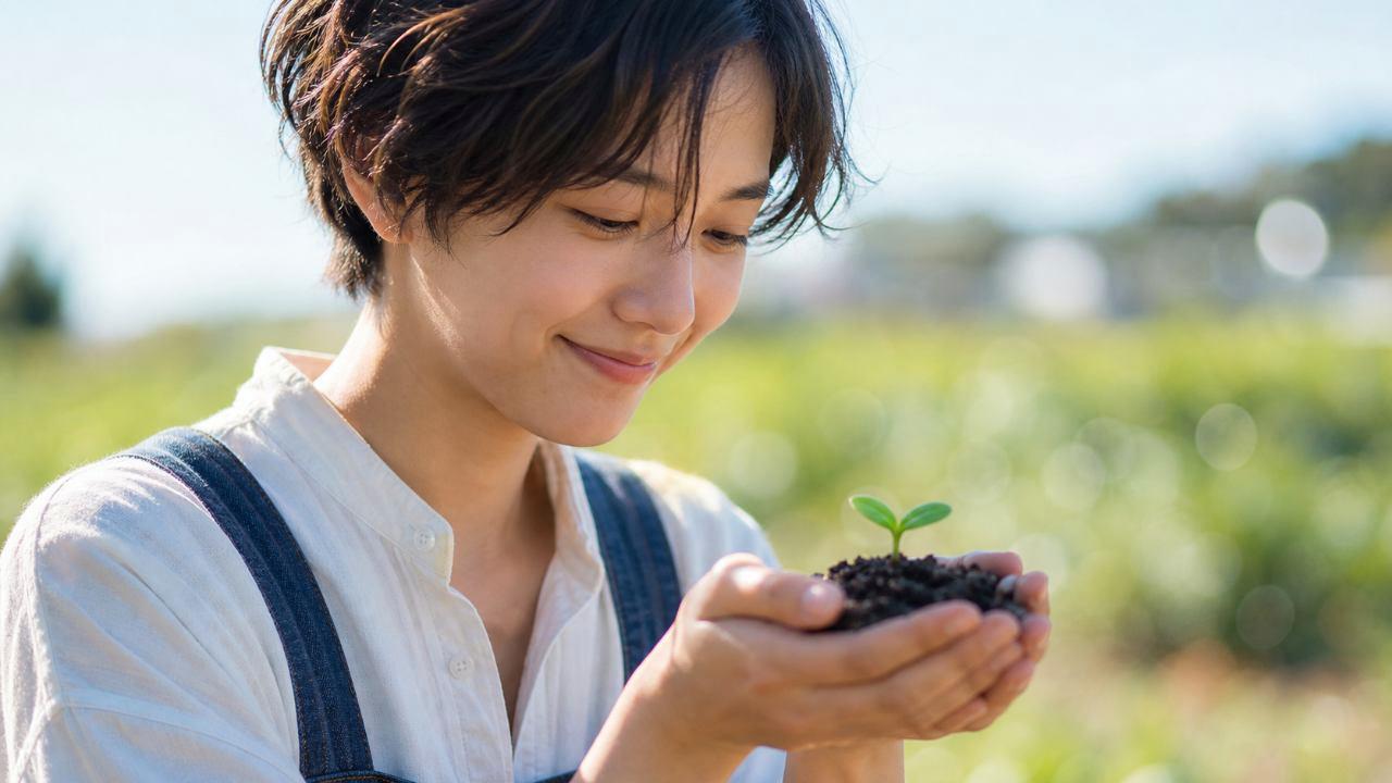 えんどう豆用に設置された頑丈な網支柱と、絡みつき始めたつるの生育状況