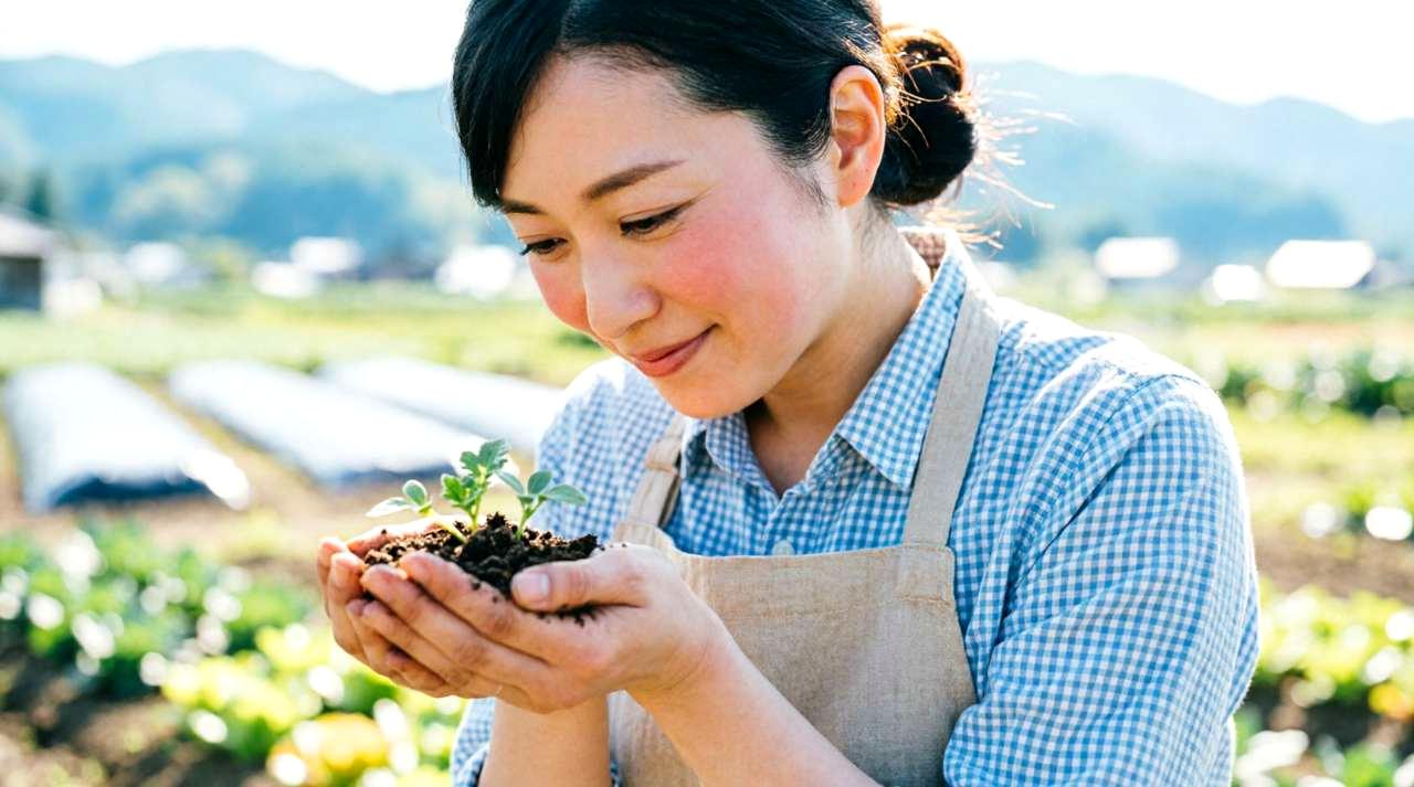 スイカの葉を傷つけないよう手入れしている様子