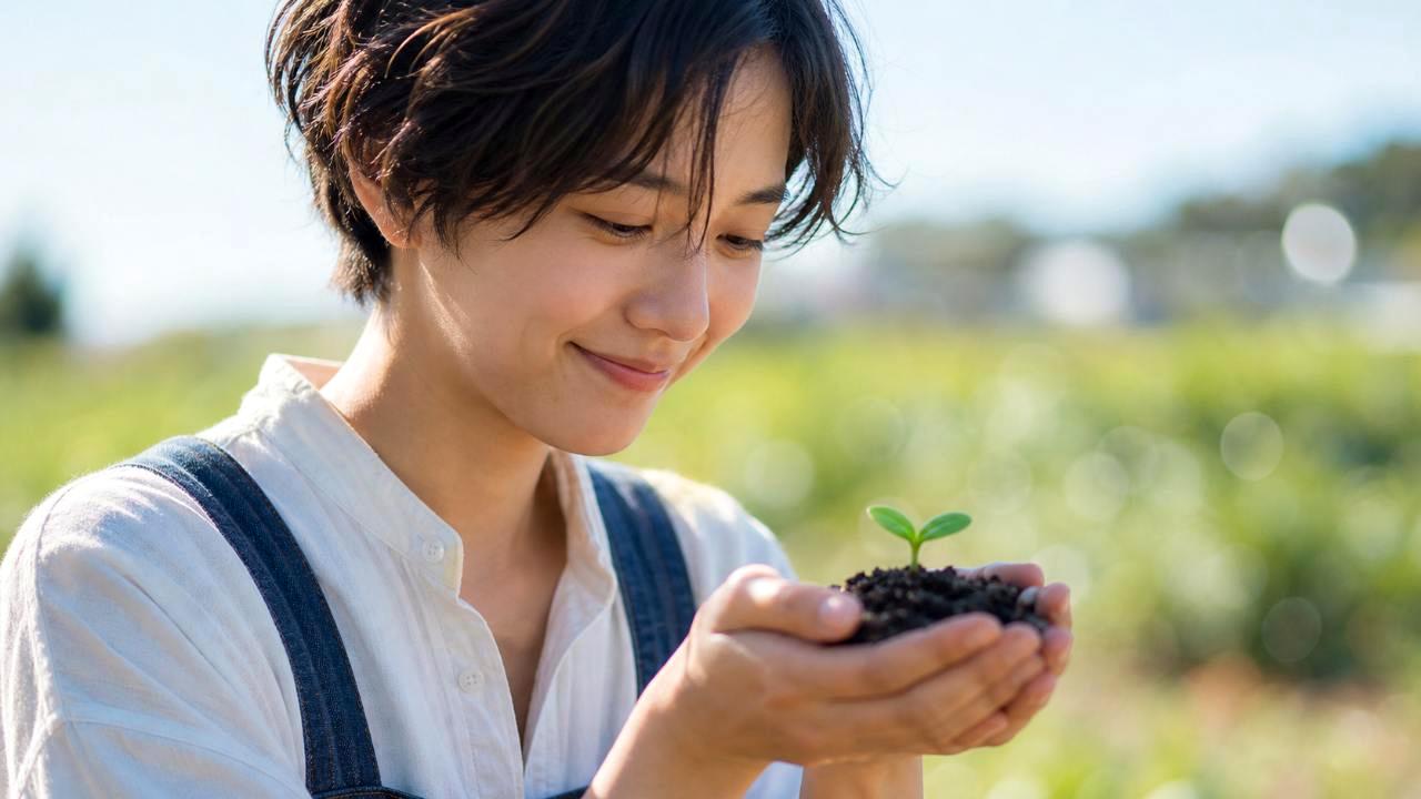 乾燥気味の土壌の中で、深く張った水菜の白い根の断面
