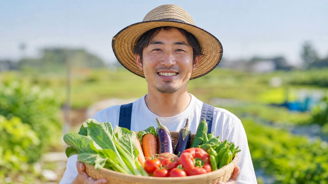 元気に育ったピーマンを収穫する家庭菜園の風景
