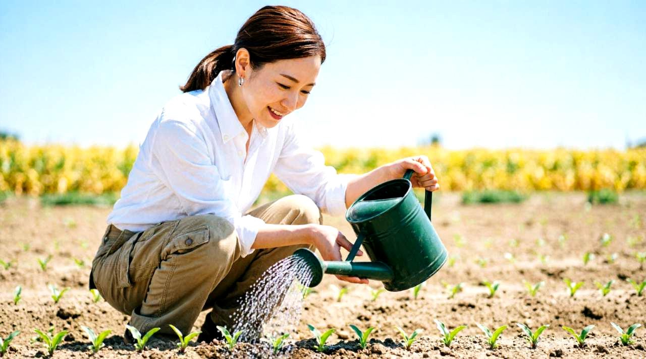 花を咲かせたラッカセイと水分管理の様子