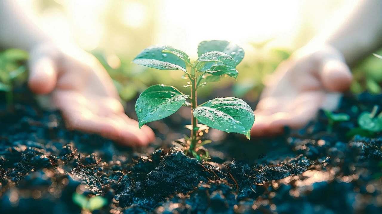 土を掘ってネキリムシを確認する害虫対策作業
