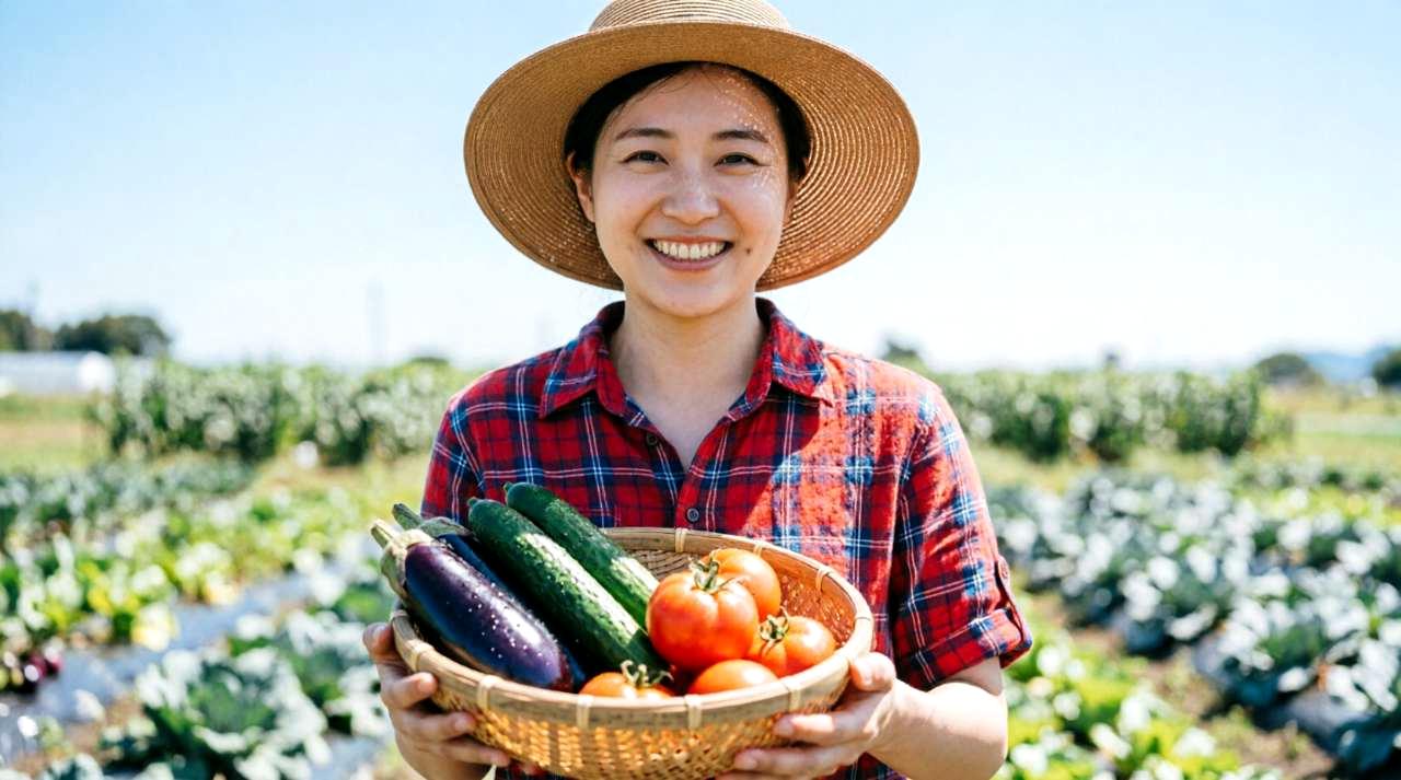 健康なナスの葉と病害虫対策をする畑
