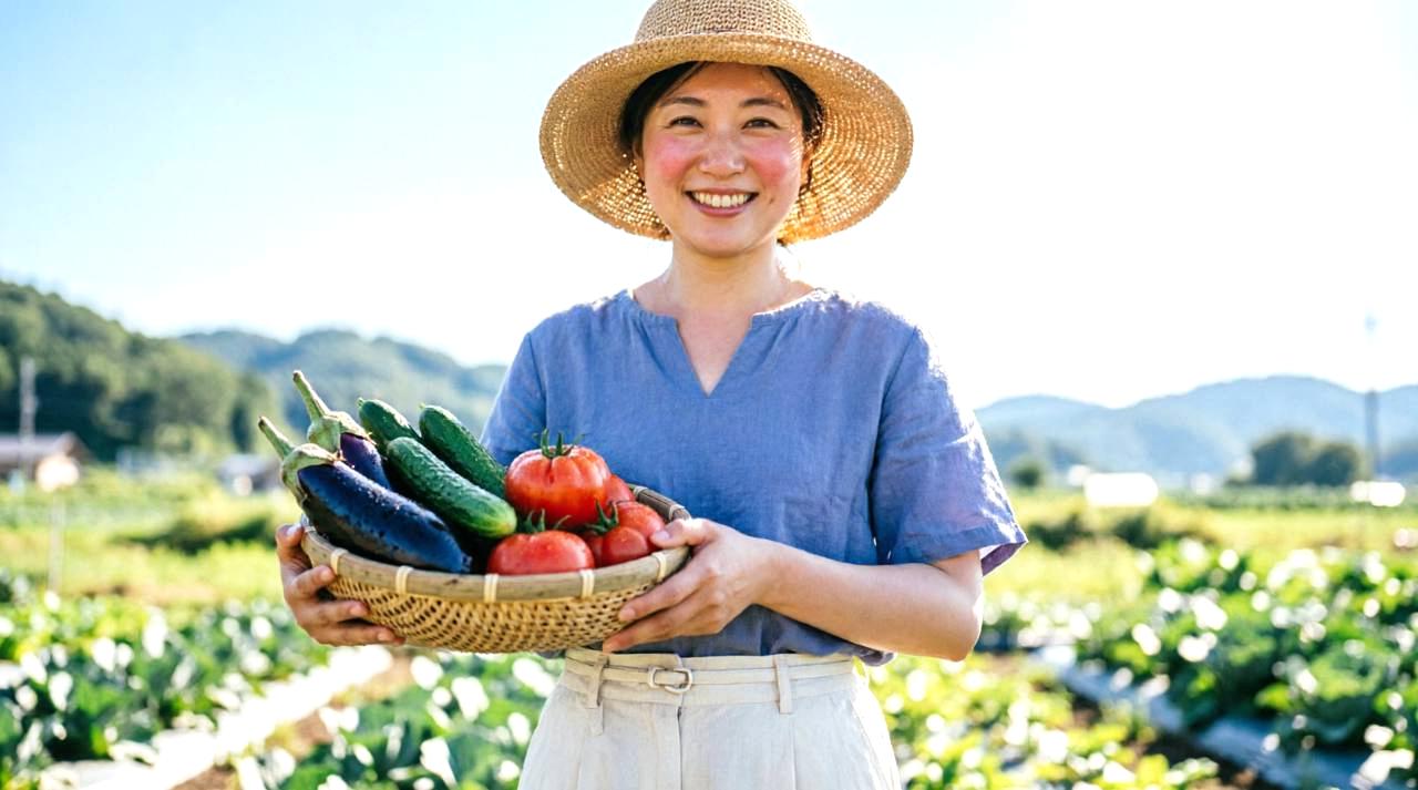 早朝の畑で生き生きとした春菊の葉と水滴のクローズアップ