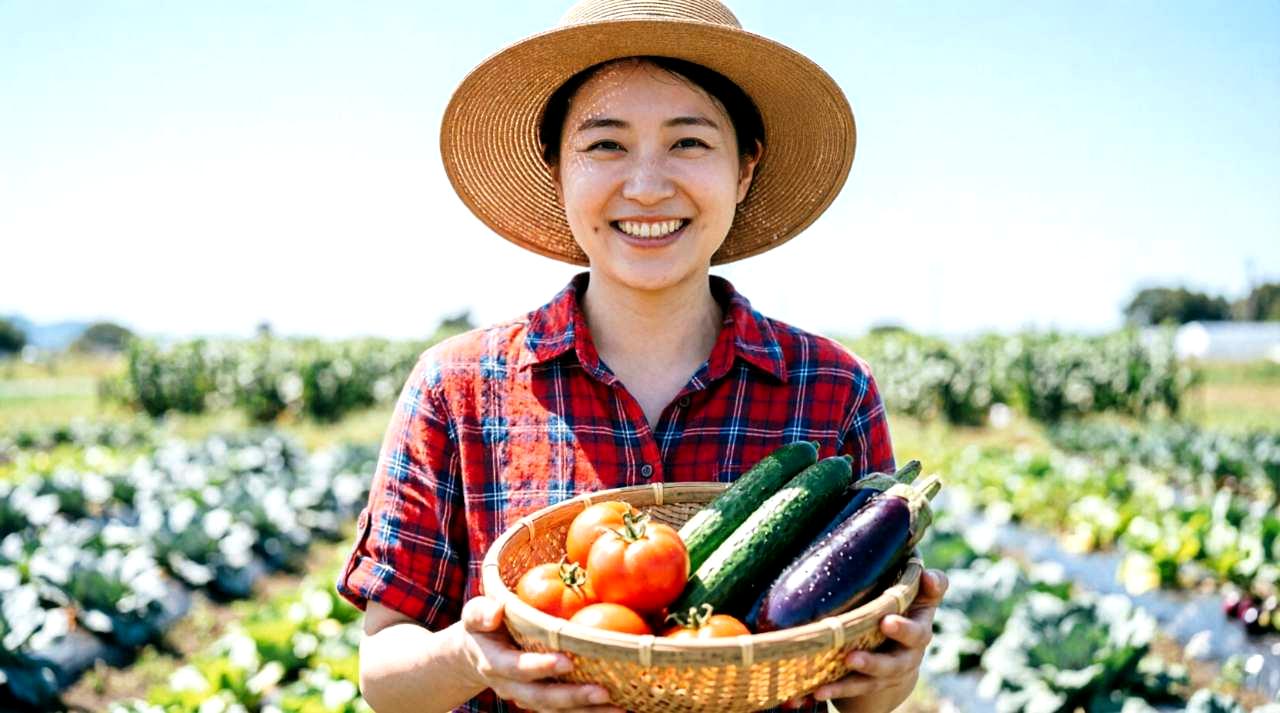 収穫間近の美しい緑色のソラマメのサヤが入った籠